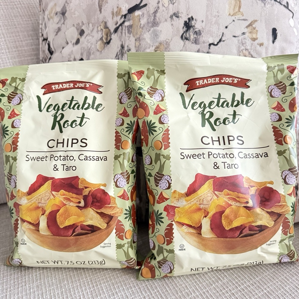 Trader Joe's Vegetable‎ Root Chips 7.5 oz Bag Sweet Potato Cassava & Taro 2 Pack